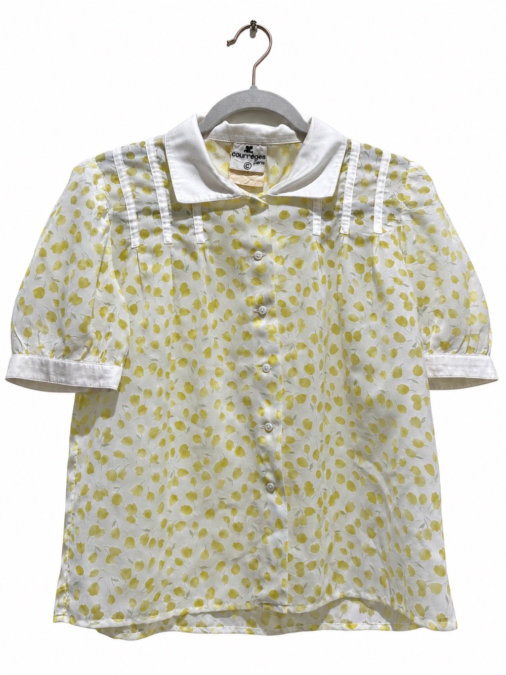 Vintage 1970s Courrèges Paris Floral Puff Sleeve Blouse L